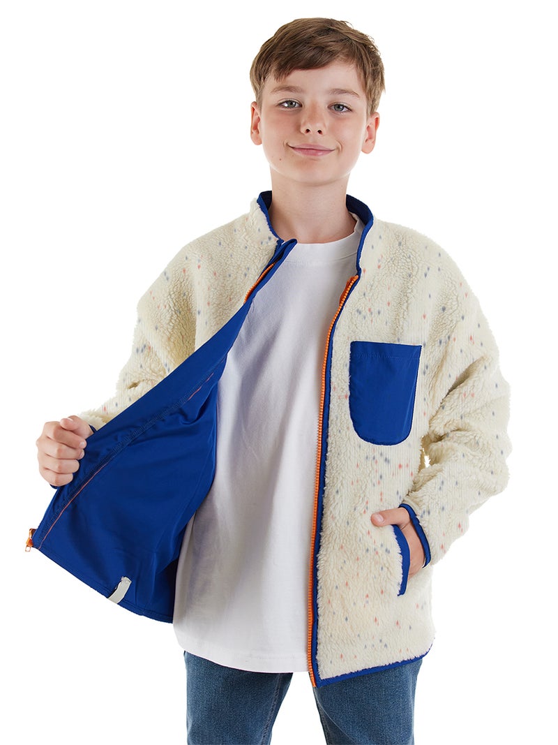 Denokids Cream Color Plush Unisex Coat - Image 5